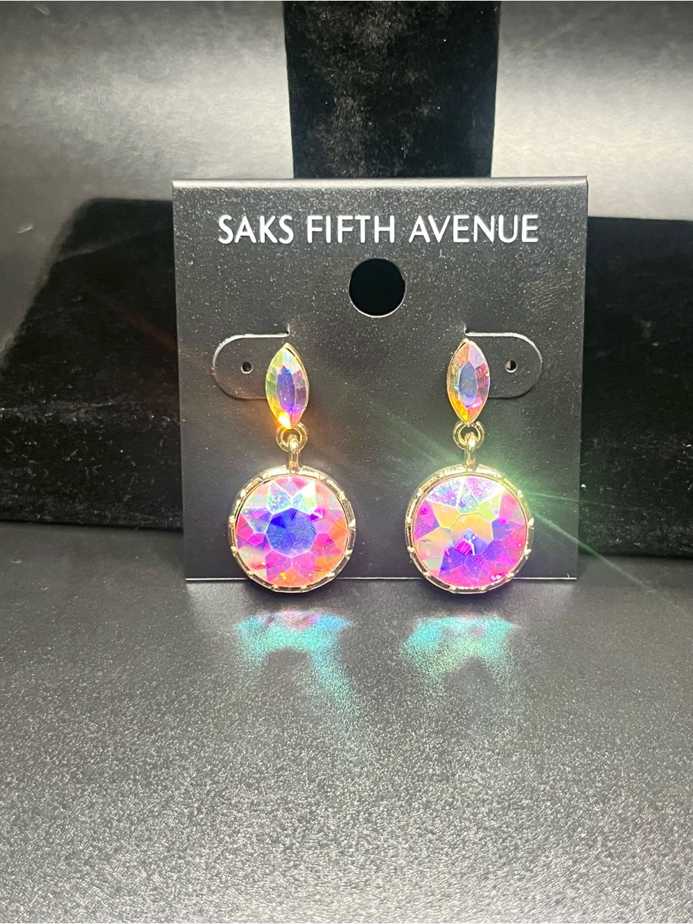 Saks Fifth Avenue AB Crystal Rhinestone Drop Earrings Gold Tone